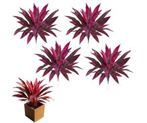 Large Artificial Boston Ferns Outdoor, 2/4/6pcs Boston Fern & Dragon's Blood Tree UV Resistant Fake Plants with Vibrant Pink Purple Leaves for Garden Patio Balcony Home Decor (4pcs)