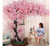Large artificial cherry tree,Artificial Cherry Blossom Tree Handmade Fake Pink Blooming Flowers Indoor Outdoor Decorative Potted Faux Cherry Plants for Home Office Wedding,001,1.2x1m/3.9x3.2ft