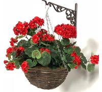Large Artificial Geranium Flowers Rattan Hanging Basket Decoration Red 30cm Primrose Multi One Size