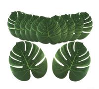 Large Artificial Monstera Palm Leaves 11.8 X 13.8 Inch Silk Green Tropical Foliage For Hawaiian Luau Party Birthday Beach Wedding Home Table Decor 24 Pack