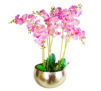 Large Artificial Orchids Display with XL Metal Bowl Planter 70x70cm Leaf Green One Size