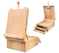 Large Artist Tabletop Sketchbox Easel with 3 Storage Drawers, Adjustable Portable Beech Wood Desktop Easel for Painting, Drawing, Plein-Air Art Sketchbox for Adults, Artists, Beginners