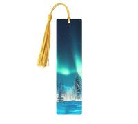 Large Aurora Snow Forest Unique Double-Sided Artwork Printed Wooden Bookmarks, Artistic Book Accessories Birthday Presents for Men Women Presents for Book Lovers