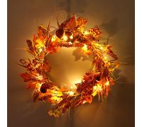 Large Autumn Golden Sorghum Door Wreath with LED Lights