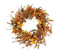 Large Autumn Wreath, For Front Door 50Cm Orange Daisy Flower Garland Handmade Fall Harvest Decoration For Thanksgiving And Home Wall Display