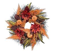 Large Autumn Wreath For Front Door Fall Wreath With Berry Branches Mixed Leaves Halloween Wreath Decorations Autumn Door Wreaths Outdoor Autumnal Wreath Ring Thanksgiving (6-Orange, One Size)
