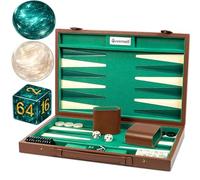 Large Backgammon Set for Adults - Classic Board Game for 2 Players - 15 Inch Premium Backgammon Board with Alcantara & Faux Leather Case, 32 Playing Chips, Dice Cups & Doubling Cube