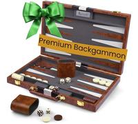 Large Backgammon Sets for Adults - Classic Board Games for 2 Players Adults and Kids - Premium Backgammon Set 15 inch Board and 32 Pieces in Quality PU Leather Case - Gift for Man