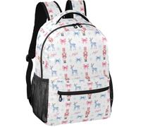 Large Backpack Minimalist Look Twill Weave Fabric 6 Compartments for Boys, Pastel Blush & Blue Coquette Christmas Nutcracker & Santa, M, Daypack