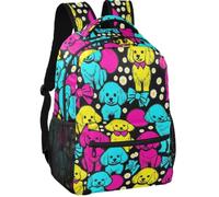 Large Backpack Minimalist Look Twill Weave Fabric Standable Design for, Poodledogs Doodles Y2k 50's Mid Century Modern Preppy Dog Bows, S, Daypack