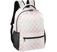 Large Backpack Modern Style Peach Skin Lining 6 Compartments for Teens 7-18, Pretty Rose Blush Ombre Christmas Snowflakes on Winter White, S, Daypack