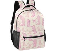 Large Backpack Modern Style Peach Skin Lining Adjustable Shoulder Straps, Blush Cowboy Boots and Bows Pastel Blush Peach and Hot Blush, M, Daypack