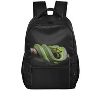 Large Backpack Modern Style Peach Skin Lining Multi Pockets for Boys Girls | Funny Green Tree Python Lover Reptile Keeper Pet Owner Snake