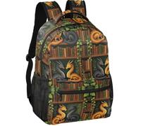 Large Backpack Modern Style Twill Weave Fabric Standable Design for Teens, Cute Dragons on Bookshelf Book Wyrm Bookworm Book Lover, M, Daypack