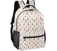Large Backpack Modern Style Twill Weave Fabric Standable Design for Teens, Preppy Blush Bow Christmas Tree Star Gingerbread Coquette, S, Daypack