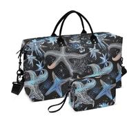 Large Bag Blue Glitter Starfish Shell Tote Bag with Adjustable Strap for Airplane Traveling 2 Pcs Set bolsa de lona para