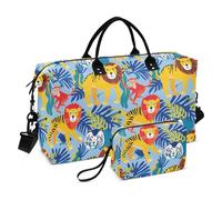 Large Bag Carry On Shoulder Weekend Tote Gym Bag with Toiletry Bag for Workout 2 Pcs Set, lion Tigers monkey