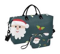 Large Bag Christmas Santa Claus Candy Cane Holly Dark Green Carry On Tote Bag Sports Duffel Bags with Toiletry Bag for Workout 2 Pcs Set, Christmas Santa Claus candy cane holly dark green, Set Of 2,