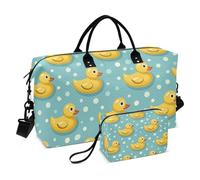 Large Bag Cute Yellow Rubber Ducks Blue Night Bag Sports Gym Tote Bag with Toiletry Bag for Yoga 2 Piece Set, Cute Yellow Duck Blue Rubber, Set of 2, Art Deco, Cute Yellow Blue Rubber Ducks, Set of 2,