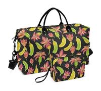 Large Bag Fashion Fruit Banana Floral Black Yellow Weekender Bag with Toiletry Bag for Hiking Foldable bolsas de para mujer en avion