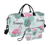 Large Bag Travel Weekender Gear Bag Flamingo Hope Palm Tropical Large Gym Bag with Adjustable Strap for Gym, Flamingo hope Palm Tropical, Set Of 2, Art Deco