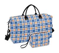 Large Bag Weekender Duffel Bag with Toiletry for Yoga Multifunctional Houndstooth Blue Orange