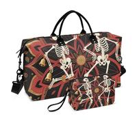 Large Bag Weekender Travel Overnight Bag with Adjustable Strap for Trip Large Capacity Boho Mandala Flower and Human Skeleton