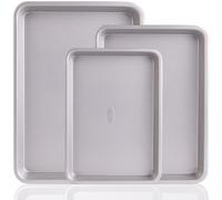 Large Baking Sheet Set of 3, UUKRAVE Cookie Sheets For Baking Non Toxic with Diamond Base, PFAS/PTFE/PFOA-Free, Nonstick Half/Quarter/Jelly Roll Pans, 0.8mm Thick Heavy Duty Cookie Tray, Silver