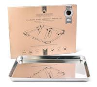 Large Baking Tray and Roasting Tin - Stainless Steel Oven Dish - Food Safe Cookware - Grill Pan Free from Non Stick Coatings (40.5 x 30.5 x 2.5 cm)