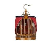 Large Bamboo Bird Cage with Rolling Stand - Vintage Round Carving Flight Cage for Small Birds, Parakeets, and Finches