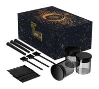 Large Bamboo Box with Combination Lock, Decorative Wooden Storage Box for Home, Stash Storage Lock Box with 3 Glasses, Lockable Souvenir Box for Storage, Wooden Box with Accessories (Sun Moon)