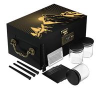 Large Bamboo Box with Combination Lock,Gold Wooden Decorative Storage Box Upfrade Tray for Great Gift Choice, for Coffee Beans, Candy, Tea, etc (Golden Peak)