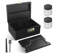 Large Bamboo Box with Combination Lock, Wooden Storagebox with 2 Jars & Brush Rolling Tray, Stash Box RollingBox with Lock for Storage Items Decorativebox for Home Great Gifts (03)