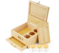 Large Bamboo Box with Combination Lock, Wooden Storagebox with 2 Jars & Brush, Stash Box RollingBox with Lock for Storage Items Decorativebox for Home Great Gifts (01)