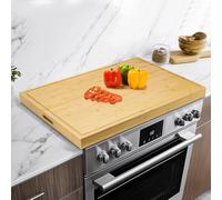 Large Bamboo Chopping Board 75x55.3x5cm, Natural Wood Cutting Board | Double Sided with Handles and Juice Grooves, Wooden Noodle Board for Kitchen, Hob Cover, Carving (Natural)