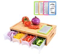 Large Bamboo Cutting Board with 4 Containers | Chopping Board with Juice Grooves | Easy-Grip Handles & Food Sliding Opening, Carving Board with Trays | Compact and Easy to Clean