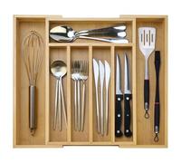 Large Bamboo Kitchen Utensil Drawer Organizer Expandable Flatware Silverware Tray Adjustable Cutlery Drawer Organizer Divider Insert Wood Silverware Utensil Holder Tray Spoon and Fork Organizer