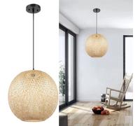 Large Bamboo Pendant Light - Round Ceiling Hanging Chaner, Hand-Woven Boho Basket Lampshade
