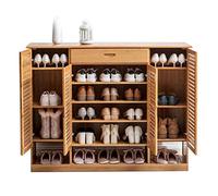 Large Bamboo Shoe Rack with Drawers 4-Door Storage Organizer Holds Up to 32 Pairs Japanese Style Entryway & Living Room Furniture Space-Saving Design