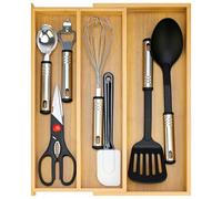 Large Bamboo Silverware Drawer Organizer Storage Kitchen Tool Organizers Tray Expandable Cooking Utensil Organizer Divider For Drawers Cutlery Tray Spoon Flatware Organizers Utensil Holder Drawer