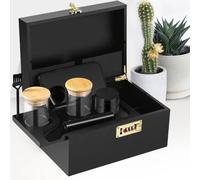 Large Bamboo Storage Box with Combination Lock, Decorative Box Set with Removable Tray and Glass Storage Jars, Wooden Storage Box