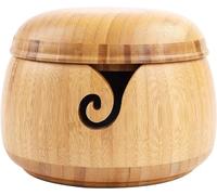 Large Bamboo Yarn Bowl Storage Knitting Bowl Wool Holder with Removable Lid Hole