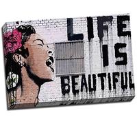 Large Banksy Graffiti Life is Beautiful Canvas Print Poster 30x20 Inches A1