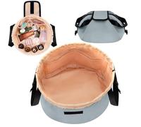 Large Barrel Drawstring Makeup Bag, Open Lay Flat Travel Cosmetic Organizer, Portable Light Blue Toiletry Storage Bag with Inner Mesh Pockets, Spacious Travel Bag for Toiletries, Beauty Accessories