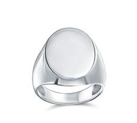 Large Basic Simple Initial Monogram Engravable .925 Sterling Silver Oval Signet Ring For Men Women Teen Shinny Finish