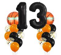 Large Basketball Balloon Birthday Decorations 13 Year Kids Birthday Decoration Number 13 Balloon Foil Balloon Orange Black Balloon for Kids Basketball Themed Celebration Party Birthday Decoration