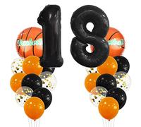 Large Basketball Balloon Birthday Decorations 18 Year Birthday Decoration Number 18 Balloon Foil Balloon Orange Black Balloon for Basketball Themed Celebration Party Birthday Memorial Day Decoration
