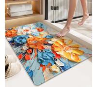 Large Bath Mat 60 X 90 Blue Orange Diatom Mud Bathroom Shower Floor Mats, Absorbent Bath Mat,Quick Dry Baths Mats Non Slip Washable,For Bedroom,Kitchen,Toilet, Door,Washing Table