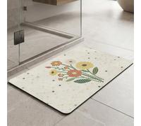 Large Bath Mat 60 X 90 Orange Flowers Diatom Mud Bathroom Shower Floor Mats, Absorbent Bath Mat,Quick Dry Baths Mats Non Slip Washable,For Bedroom,Kitchen,Toilet, Door,Washing Table