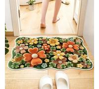 Large Bath Mat 60 X 90 Orange Flowers Diatom Mud Bathroom Shower Floor Mats, Absorbent Bath Mat,Quick Dry Baths Mats Non Slip Washable,For Bedroom,Kitchen,Toilet, Door,Washing Table